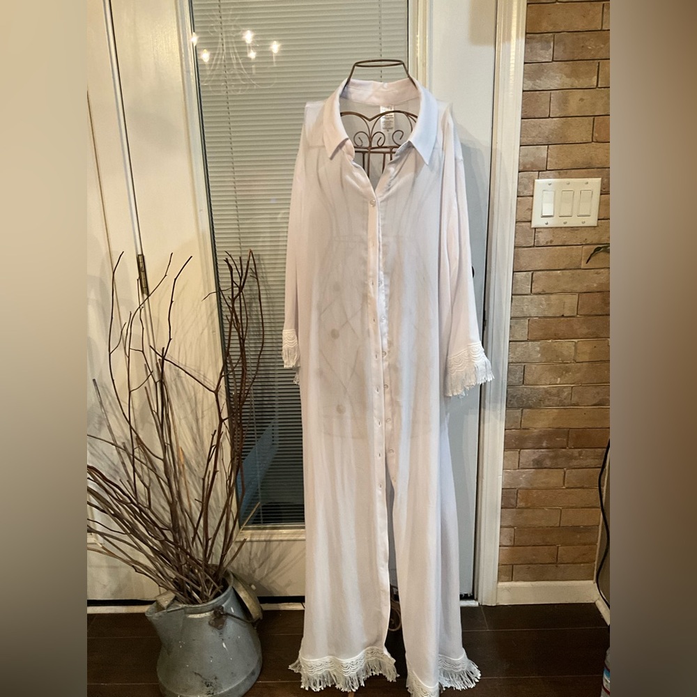 Up-cycled  Time & True Long White Duster/Cover-up.